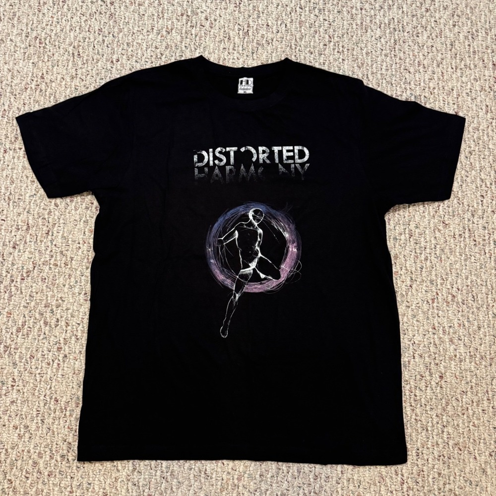 Distorted Harmony Band Shirt XL Black Progressive Metal Graphic Tee HD Design
